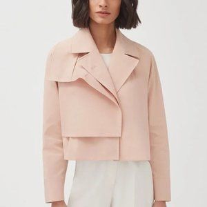 Cuyana cropped rain trench coat in pink